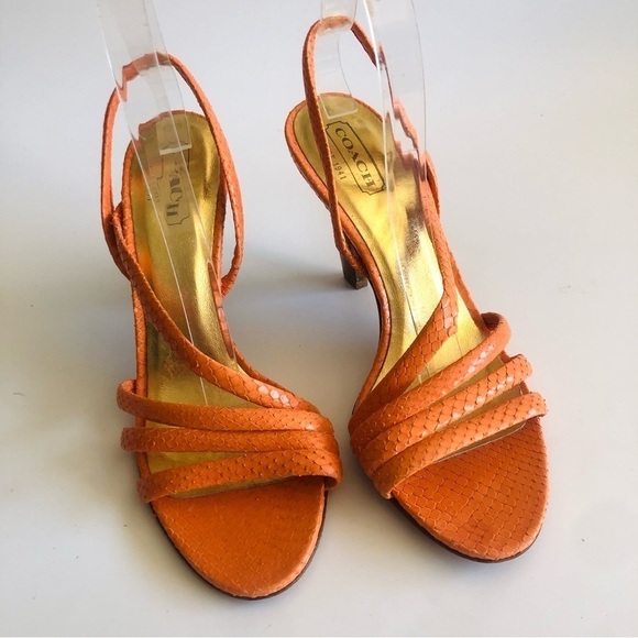 Coach Beatriz Orange Snake Embossed Strappy Sandals - Picture 4 of 15
